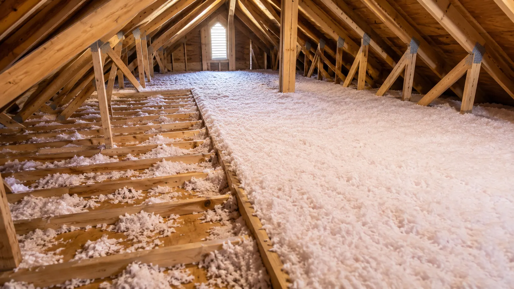 Attic with full, even insulation coverage