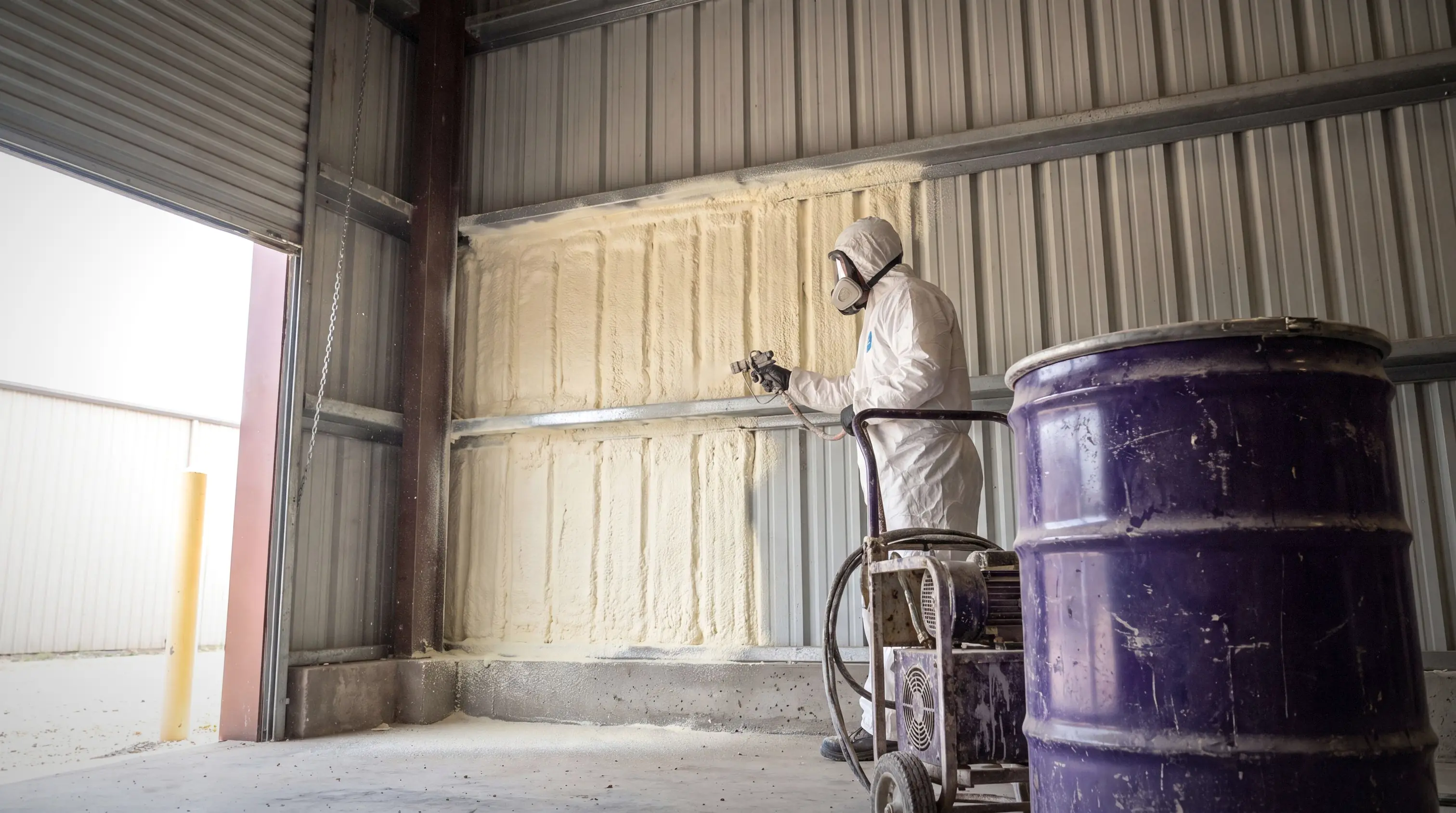 Spray foam applied to a commercial wall assembly